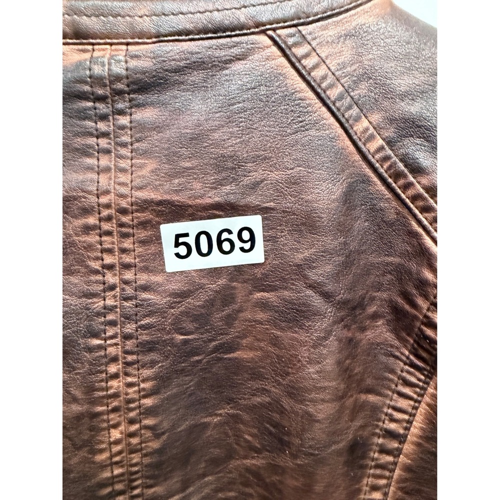 Maurices Womens Moto Jacket Faux Leather Distressed Brown Large - Picture 9 of 11